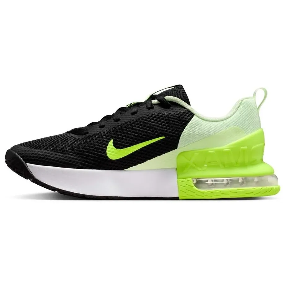 Tênis Nike Air Max Alpha Trainer 6 Masculino preto com detalhes neon verde mostrando logo Nike